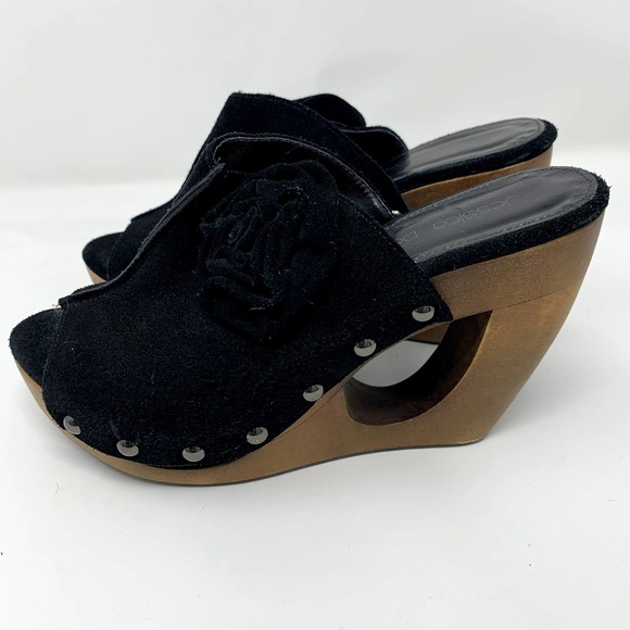 Jessica Bennett Black Leather Sandal Clog with Cut-out Heel and Flower‎ 39 - Picture 1 of 6